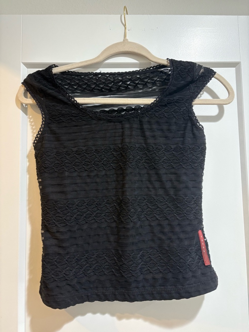 Black Lace-Detail Cap Sleeve Top